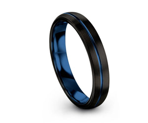 Minimalist Black & Blue Tungsten Promise Ring | Mens and Women Wedding Band | Rings for Men and Women