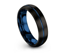 Mens Wedding Band Blue, Tungsten Ring Black 6mm, Wedding Ring, Engagement Ring, Promise Ring, Personalized, Gifts for Her, Gifts for Him