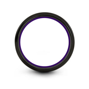 Unisex Brushed Silver Wedding Band with Black Edges - Tungsten Ring with Purple Center Line and Interior - Personalized Jewelry for Him/Her