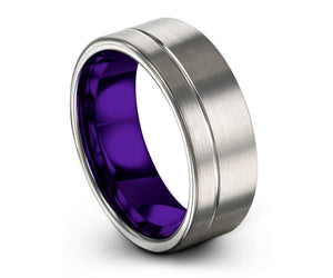 Mens Wedding Band Purple, Tungsten Ring Silver, Wedding Ring 8mm, Engagement Ring, Promise Ring, Personalized Ring, Rings for Men, Mens Ring