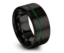 Tungsten Ring, Mens Black Green Wedding Band, Tungsten Ring, Engagement Ring, 12mm Tungsten Band, Wedding Band, Unisex Tungsten Ring