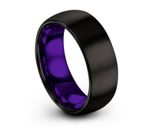 Mens Wedding Band Black, Tungsten Ring Purple 8mm, Wedding Ring, Engagement Ring, Promise Ring, Rings for Men, Rings for Women, Black Ring