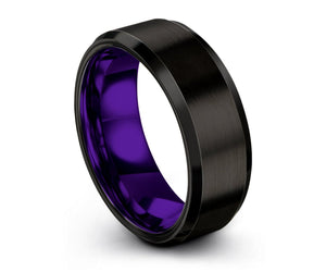 Tungsten Ring Mens Black Purple Wedding Band Tungsten Ring Tungsten Carbide 8mm Tungsten Man Wedding Male Women Anniversary Matching
