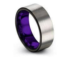 Mens Wedding Band Silver, Tungsten Ring Purple 8mm, Wedding Ring, Engagement Ring, Promise Ring, Rings for Men, Rings for Women, Silver Ring