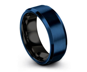 Mens Wedding Band Blue, Tungsten Ring 8mm, Wedding Ring, Engagement Ring, Promise Ring, Rings for Men, Rings for Women, Personalized Ring