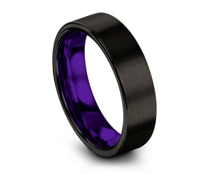 Mens Wedding Band Purple, Black Wedding Ring, Tungsten Ring 7mm, Engagement Ring, Promise Ring, Personalized, Rings for Men, Rings for Women