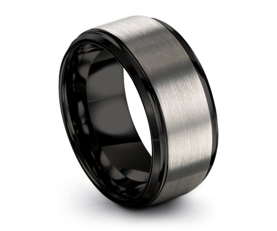 Mens Wedding Band, Wedding Ring Black 4mm 6mm 8mm 10mm, Tungsten Ring Brushed Silver, Engagement Ring, Promise Ring, Rings for Men, Black
