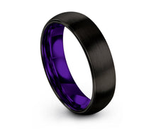 Tungsten Ring Black, Mens Wedding Band Purple 6mm, Wedding Ring, Engagement Ring, Promise Ring, Rings for Men, Rings for Women, Black Ring