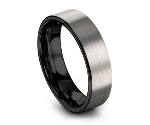 Tungsten Ring Brushed Silver Black, Wedding Band, Tungsten Carbide 4mm, Engagement, Mens, Women, Matching, 9mm 12mm 8mm 6mm, Promise Ring