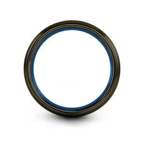 Black Tungsten Gunmetal Ring With Blue Accent