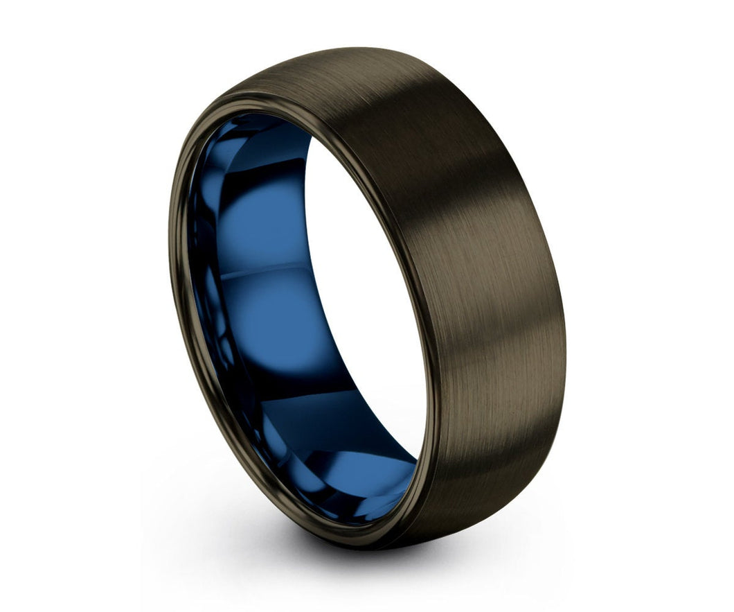 Black Tungsten Gunmetal Ring With Blue Accent