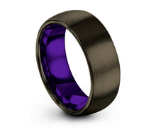 Mens Wedding Band Gunmetal, Tungsten Ring 8mm Purple, Engagement Ring, Promise Ring, Personalized Ring, Rings for Men, Rings for Women