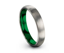 Tungsten Ring Green, Mens Wedding Band Silver, Wedding Ring 4mm, Engagement Ring, Promise Ring, Rings for Men, Rings for Women, Silver Ring
