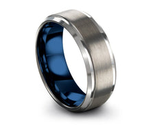 Mens Wedding Band Blue, Tungsten Ring Silver, Engagement Ring, Promise Ring, Wedding Ring, Rings for Men, Rings for Women, Silver Ring