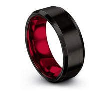 Tungsten Ring Mens Black Red Wedding Band Tungsten Ring Tungsten Carbide 8mm Tungsten Man Wedding Male Women Anniversary Matching All Sizes