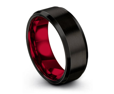 Tungsten Ring Mens Black Red Wedding Band Tungsten Ring Tungsten Carbide 8mm Tungsten Man Wedding Male Women Anniversary Matching All Sizes