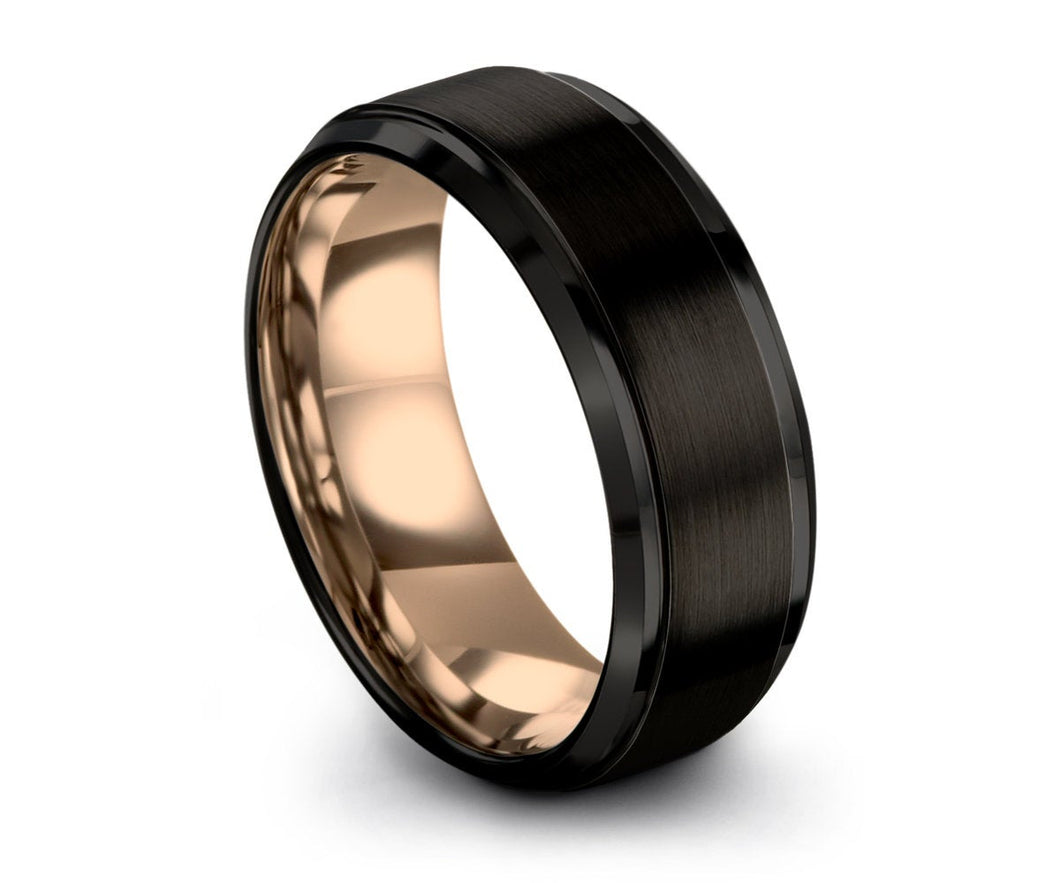 Black Tungsten Ring Rose Gold Wedding Band Ring Tungsten Carbide 6mm 18K Tungsten Ring Man Wedding Band Male Women Anniversary Matching