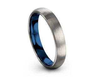 Tungsten Ring Blue, Mens Wedding Band Silver, Wedding Ring 4mm, Engagement Ring, Promise Ring, Rings for Men, Rings for Women, Silver Ring