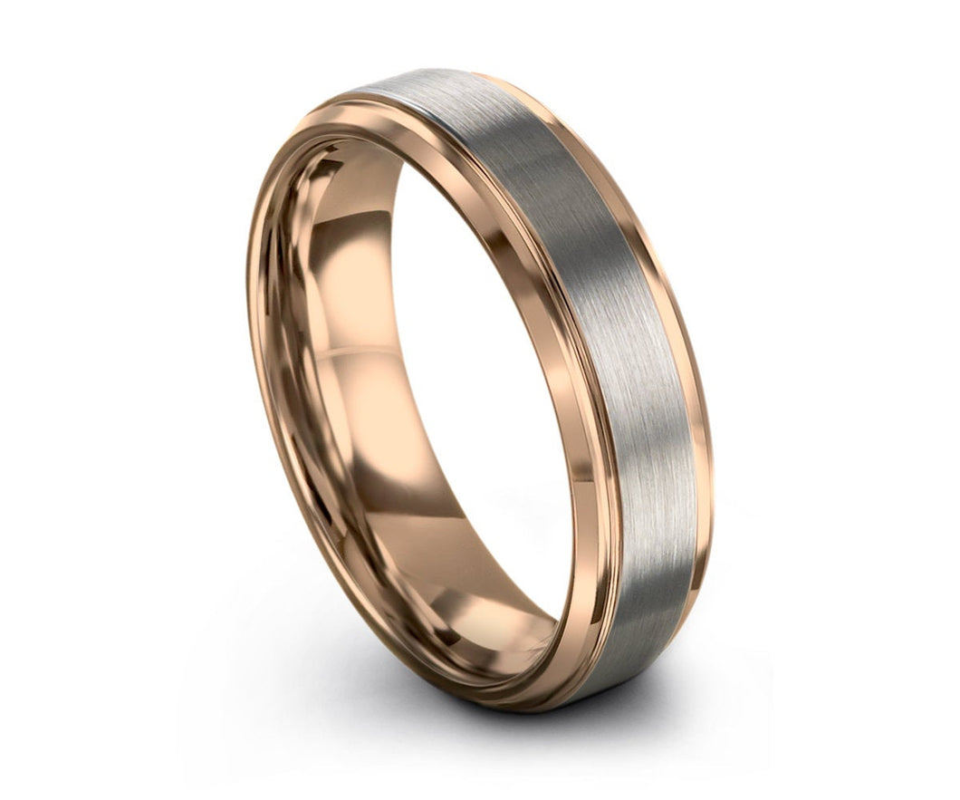 Tungsten Ring Rose Gold, Brushed Silver Wedding Band, Tungsten Carbide 10mm 8mm 6mm 4mm 18K, Mens, Women, Anniversary, Rings for Him, Unisex