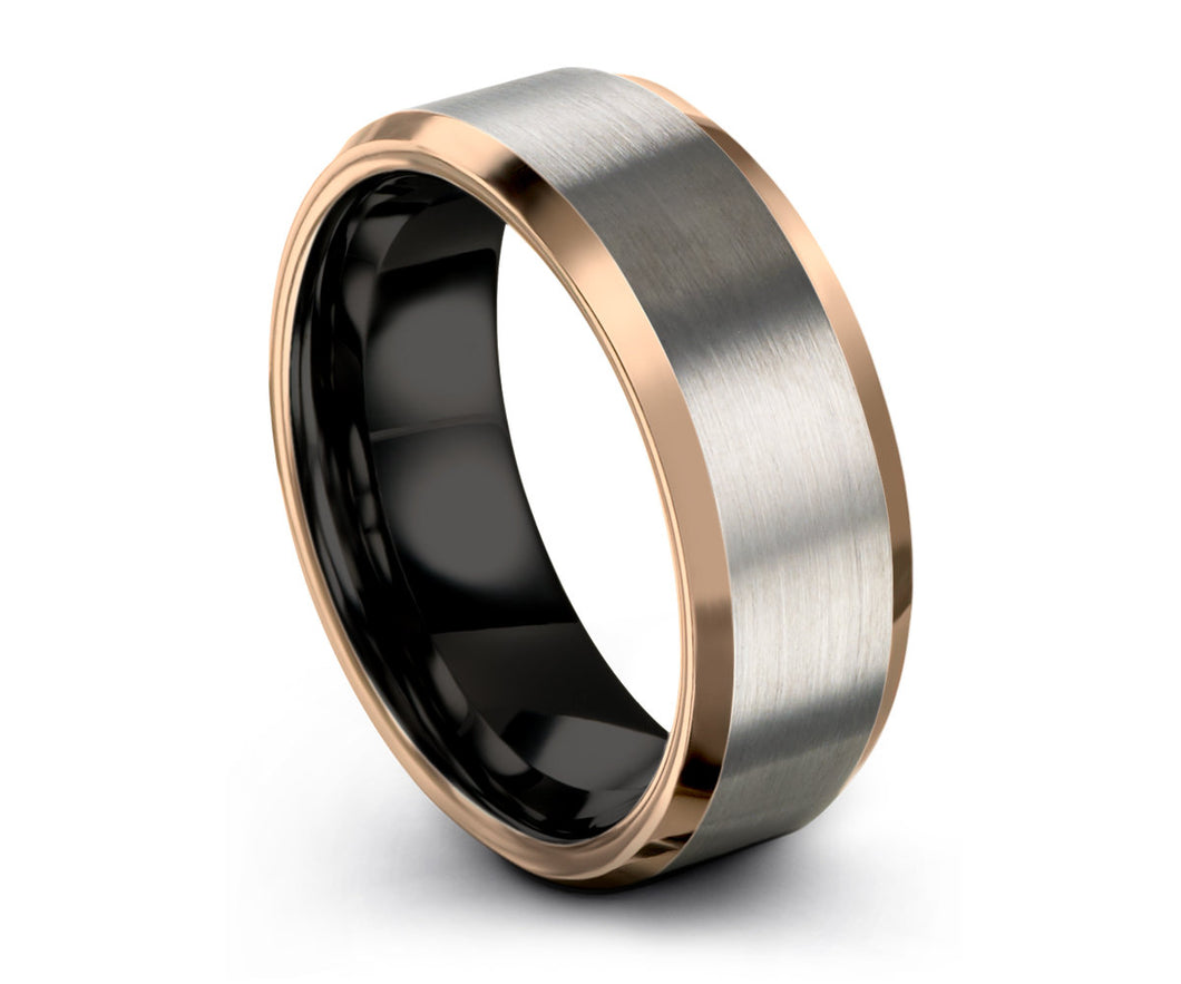 Mens Wedding Band, Rose Gold Wedding Ring, Tungsten Ring 10mm 18K, Engagement Ring, Promise Ring, Rings for Men, Rings for Women, Silver