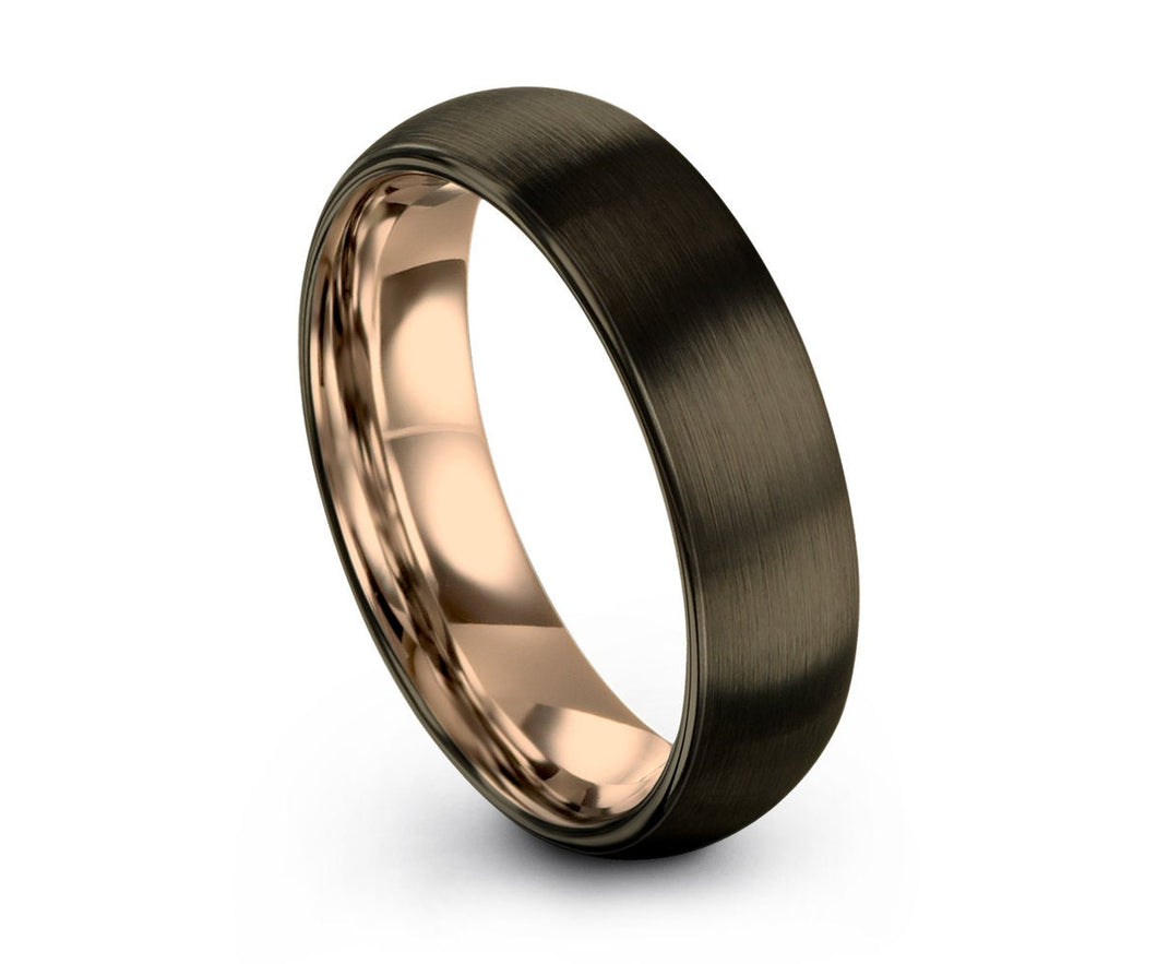 GUNMETAL Tungsten Ring Rose Gold Black Wedding Band Ring Tungsten Carbide 6mm 18K Ring Man Wedding Band Male Women Anniversary Matching