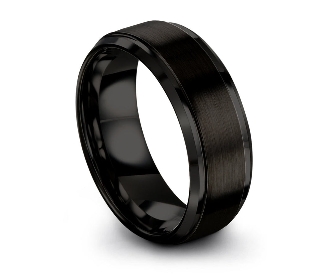 Mens Wedding Band, Tungsten Ring Black 8mm, Wedding Ring, Engagement Ring, Promise Ring, Rings for Men, Rings for Women, Black Ring