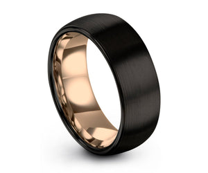 Mens Wedding Band Black, Tungsten Ring Rose Gold 18K 10mm, Wedding Ring, Engagement Ring, Promise Ring, Rings for Men, Rings for Women