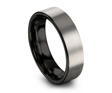 Mens Wedding Band, Brushed Silver Black Tungsten, 4mm Wedding Ring, Engagement Ring, Promise Ring, Rings for Men, Rings for Women