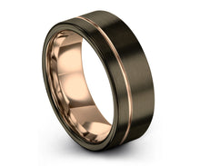 Thin Rose Gold Line Flat Mens Wedding Band, Handmade Personalized Engraving Tungsten Carbide Engagement Jewelry Ring for Him Free Shipping