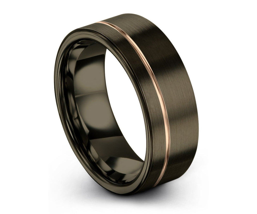 GUNMETAL Tungsten Ring Rose Gold Black Wedding Band Ring Tungsten Carbide 8mm 18K Ring Unisex Anniversary Matching Gift Idea Custom Jewelry