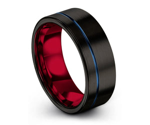 Mens Wedding Band Red, Tungsten Ring Black, Wedding Ring 8mm, Engagement Ring, Promise Ring, Personalized Ring, Gifts for Him, Mens Ring