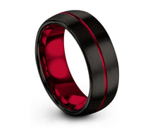 Mens Wedding Band Red, Black Tungsten Ring, Wedding Ring 8mm, Engagement Ring, Promise Ring, Rings for Men, Personalized Ring, Black Ring