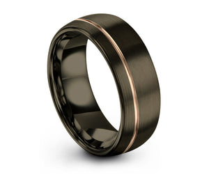 Personalized Tungsten Gunmetal 18K rose gold stripe secret message ring