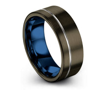 Silver, Blue, and Black Tungsten Carbide Ring