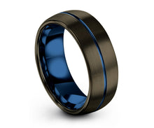 Thin Blue Line Mens Wedding Band, Handmade Personalized Custom Engraving Tungsten Carbide Engagement Jewelry Ring for Him Free Shipping