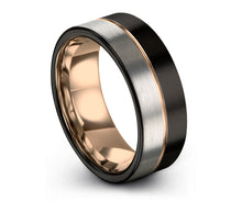 Mens Wedding Band Black, Tungsten Ring Rose Gold 9mm 18K, Wedding Ring, Engagement Ring, Promise Ring, Rings for Men, Rings for Women