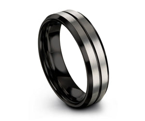 Tungsten Ring Brushed Silver, Mens Wedding Band Black 8mm, Engagement Ring, Promise Ring, Rings for Men, Rings for Women, Silver Ring