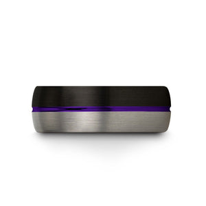Black and Silver Tungsten Carbide Two-Tone Ring With Purple Accent