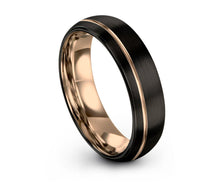 Mens Wedding Band, Rose Gold Wedding Ring, Black Tungsten Ring, Gold Ring, Engagement Ring, Promise Ring, Gifts for Her, Gifts for Him