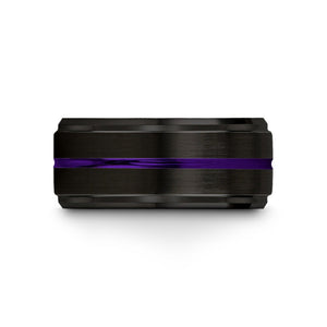 Brushed Black Tungsten Band Ring With Purple Accent