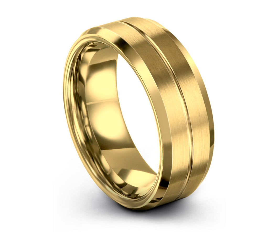 Mens Wedding Band, Tungsten Ring Yellow Gold 18K, Wedding Ring 8mm, Engagement Ring, Promise Ring, Rings for Men, Gold Ring, Mens Ring