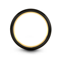 Black Tungsten and Yellow Gold Groove Ring