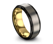 Brushed Silver Black Tungsten Ring Yellow Gold Wedding Band Ring Tungsten Carbide 8mm 18K Tungsten Ring Man Male Women Anniversary Matching