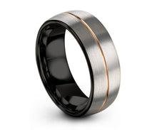 Mens Wedding Band Brushed Silver, Tungsten Ring Rose Gold 18k 8mm, Wedding Ring, Engagement Ring, Promise Ring, Rings for Men, Silver Ring