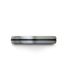 Silver and Blue Tungsten Carbide Grooved Band Ring