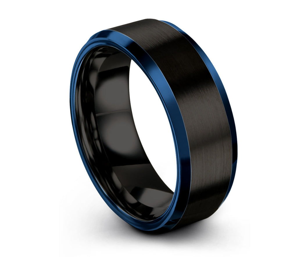 Mens Wedding Band Blue, Black Tungsten Ring, Mens Wedding Ring, Promise Ring, Engagement Ring, Rings for Men, Rings for Women, Personalized