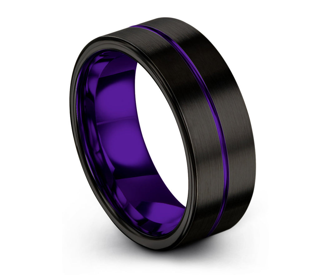 Mens Wedding Band Black 7mm, Tungsten Ring Purple, Wedding Ring, Engagement Ring, Promise Ring, Personalized, Rings for Men, Rings for Women