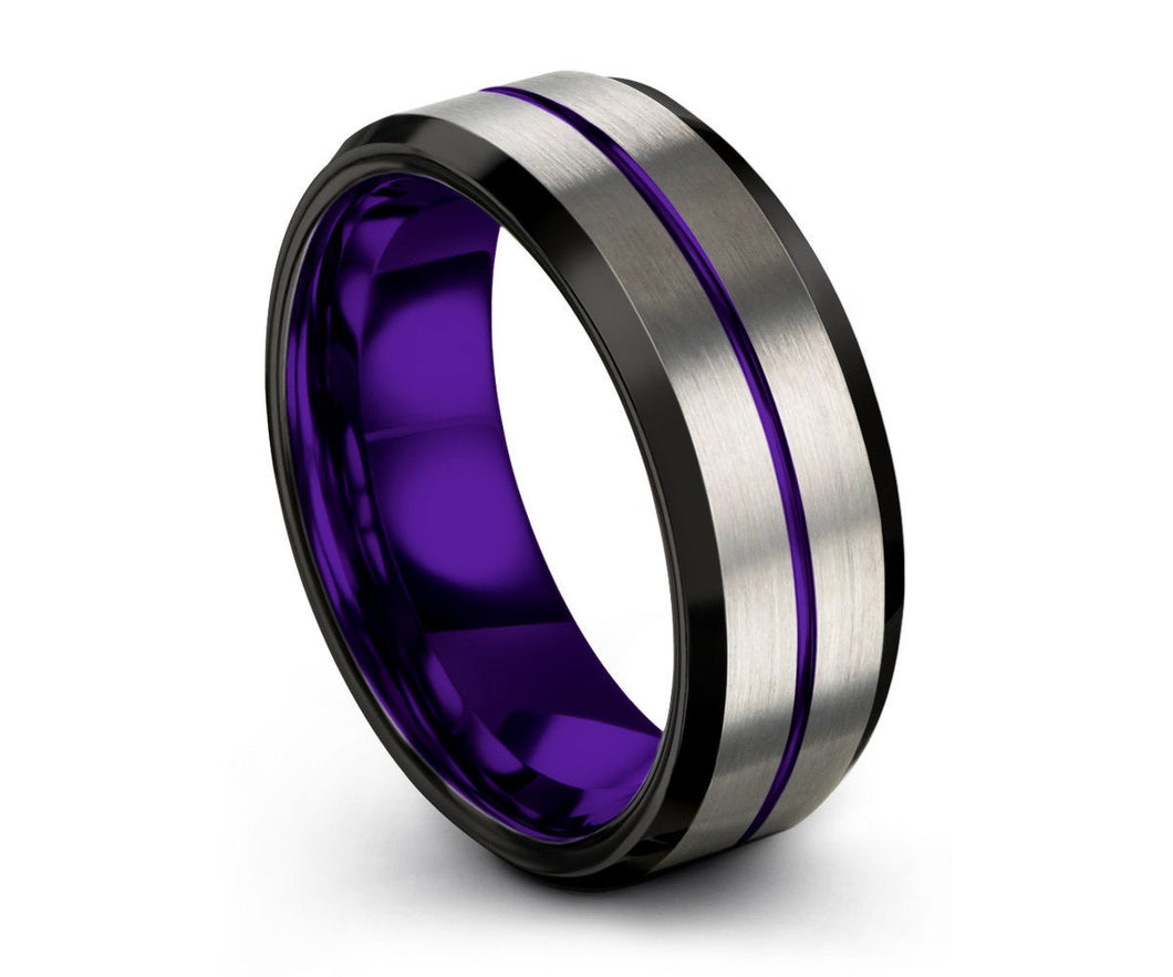 Mens Wedding Band Purple, Tungsten Ring 10mm, Wedding Ring, Engagement Ring, Promise Ring, Rings for Men, Rings for Women, Silver Ring