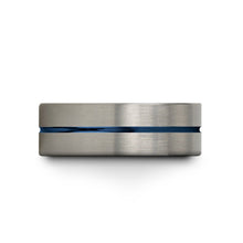 Grooved Silver and Blue Tungsten Ring