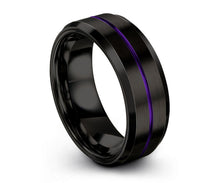 Mens Wedding Band, Tungsten Ring Purple 8mm, Wedding Ring Black, Engagement Ring, Promise Ring, Personalized, Rings for Men, Rings for Women
